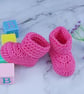 Handmade Crochet Baby Booties in Fondant Pink, 0-3 Months - Image 1