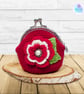 Crochet red and cream flower coin purse, flower purse, clasp purse, coin purse - Image 7