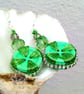 Pistachio Green Wooden Button & Crystal Earrings - Image 2