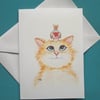 Kitty Cat and Bird Blank Card print. Gift for cat lovers 