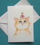 Kitty Cat and Bird Blank Card print. Gift for cat lovers  - Image 1