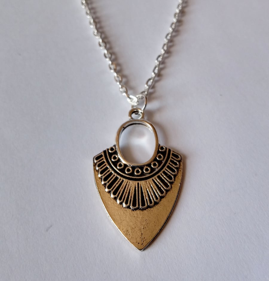 Large Arrowhead Bali Tribal Silver Plate Necklace