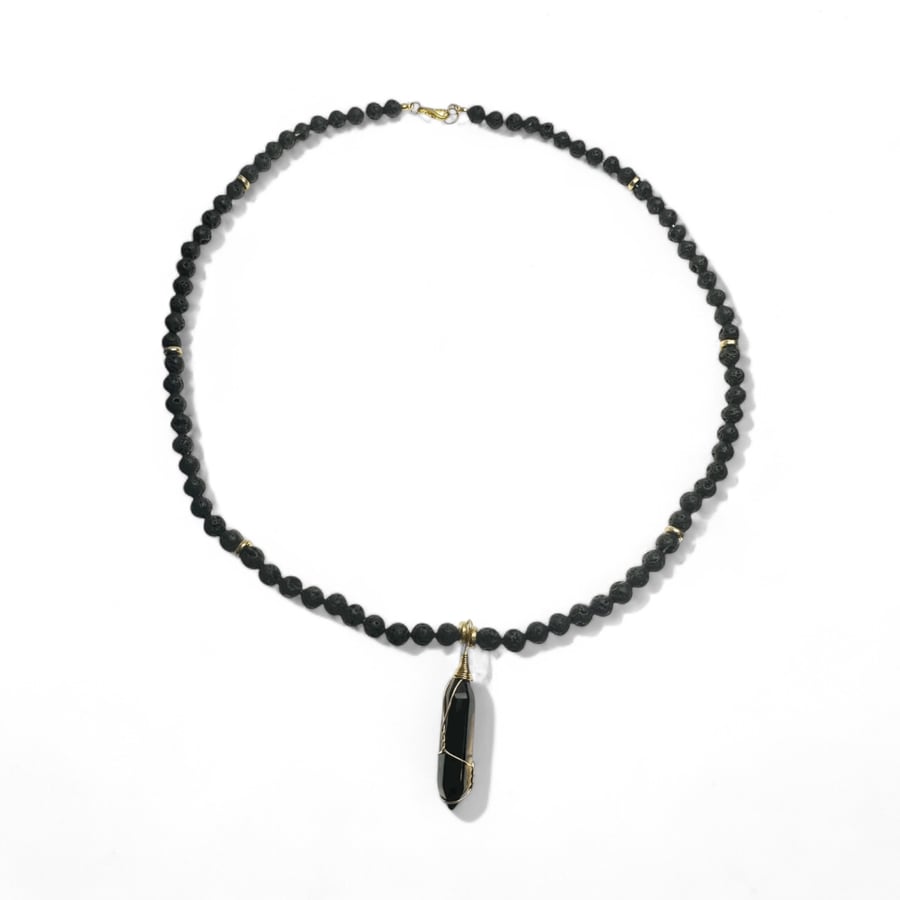 Black Lava Stone Pendant Necklace: Boho Healing Crystal Jewelry