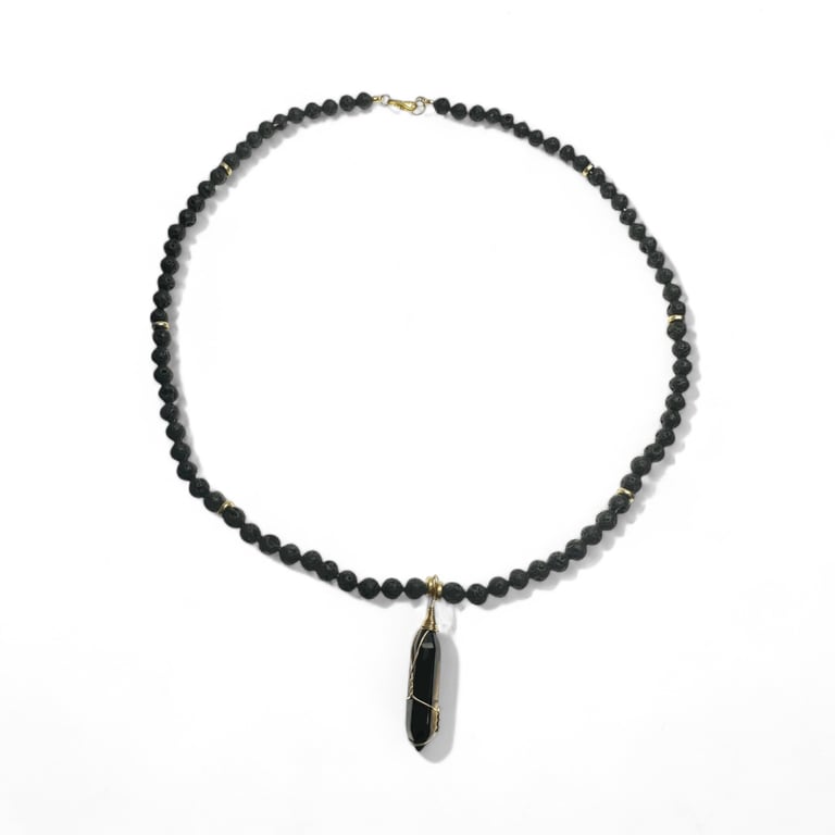 Black Lava Stone Pendant Necklace: Boho Healing Crystal Jewelry