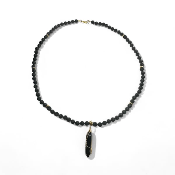 Black Lava Stone Pendant Necklace: Boho Healing Crystal Jewelry