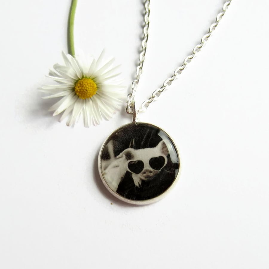 Cute Pig Necklace, Quirky Picture Pendant, Fun Jewellery Gift, 18mm