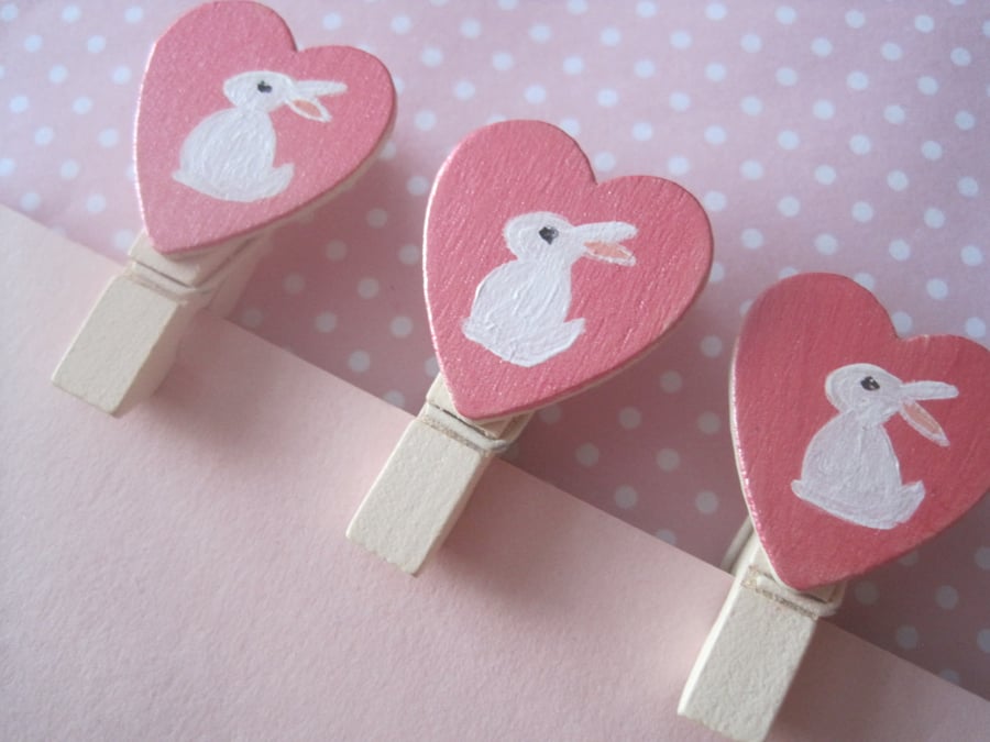 Mini Pegs with White  Bunny Rabbits