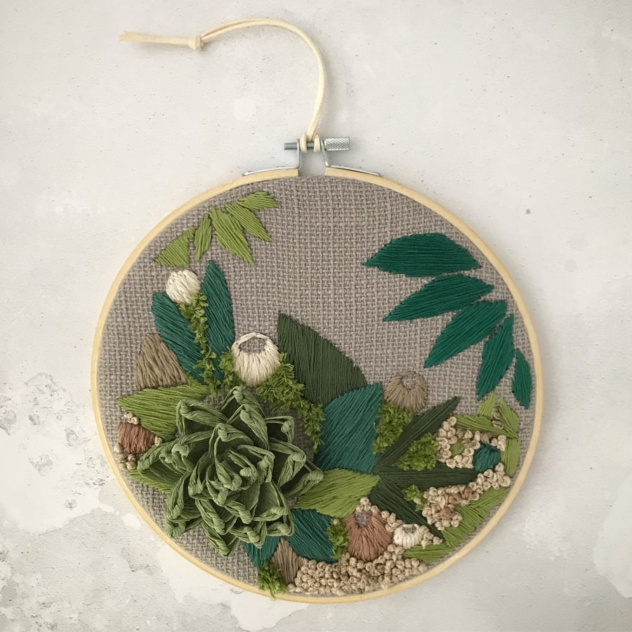 Embroidered paper succulent garden I