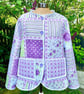 Patchwork patterned quilted jacket - Size 14 - Handmade - Upcycled 