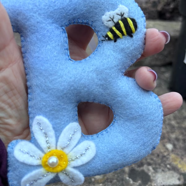 Personalised Initial Letter Hanging Decoration - Bee and Daisy