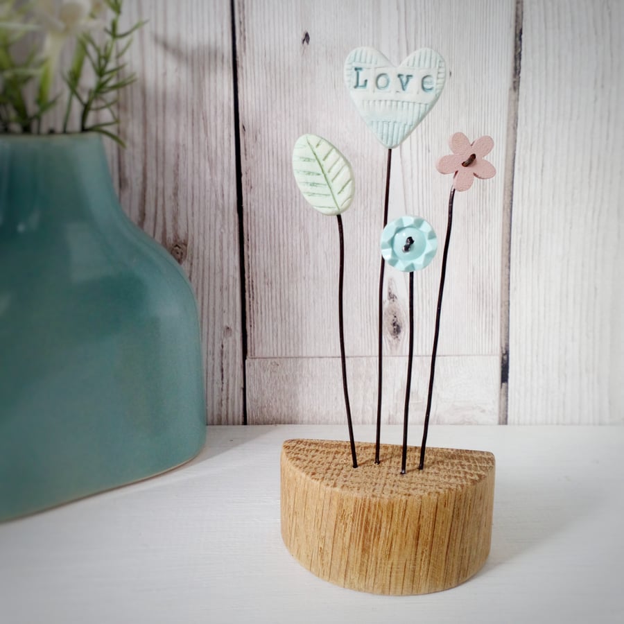 Clay Love Heart and Button Flowers 