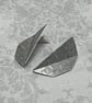 Aluminium Stud Earrings Folded Design, Metal Grate Imprinted Pattern Grey Tones - Image 2