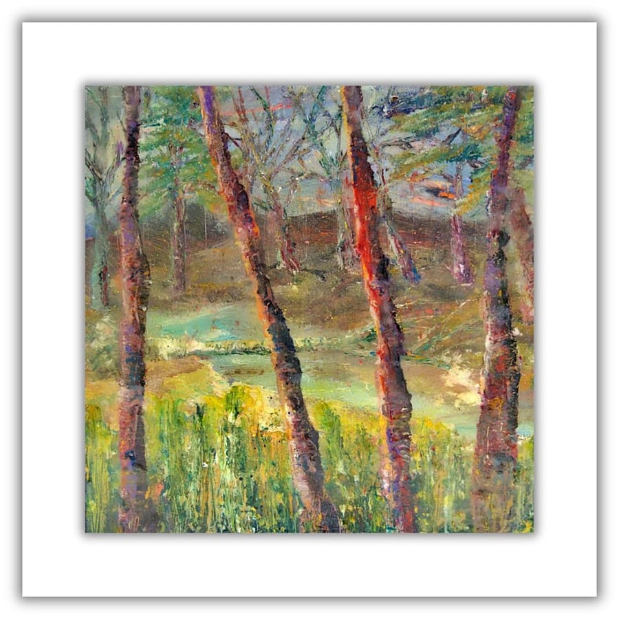 An original oil painting - encaustic painting - tree landscape - resin