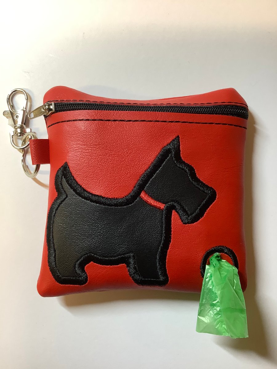 Attractive Embroidered Red  leather dog poo bag dispenser,dog walking,