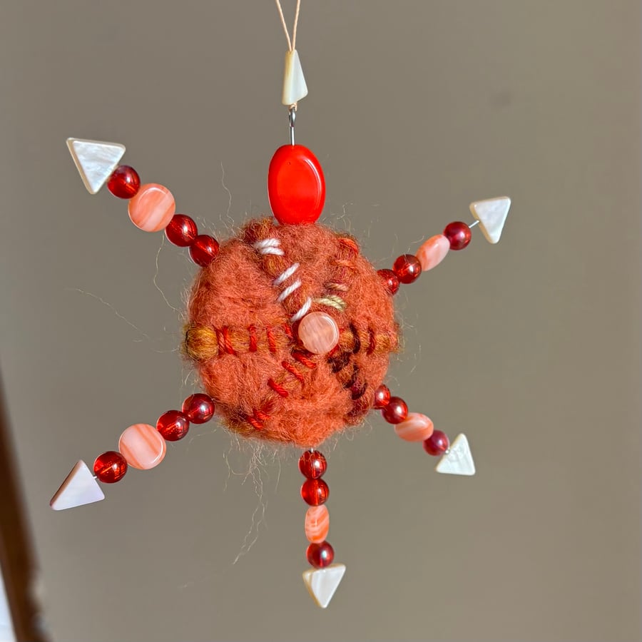 Felted Sunburst Decoration - Peach