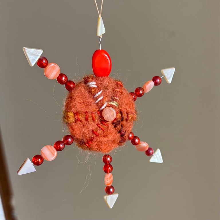 Felted Sunburst Decoration - Peach