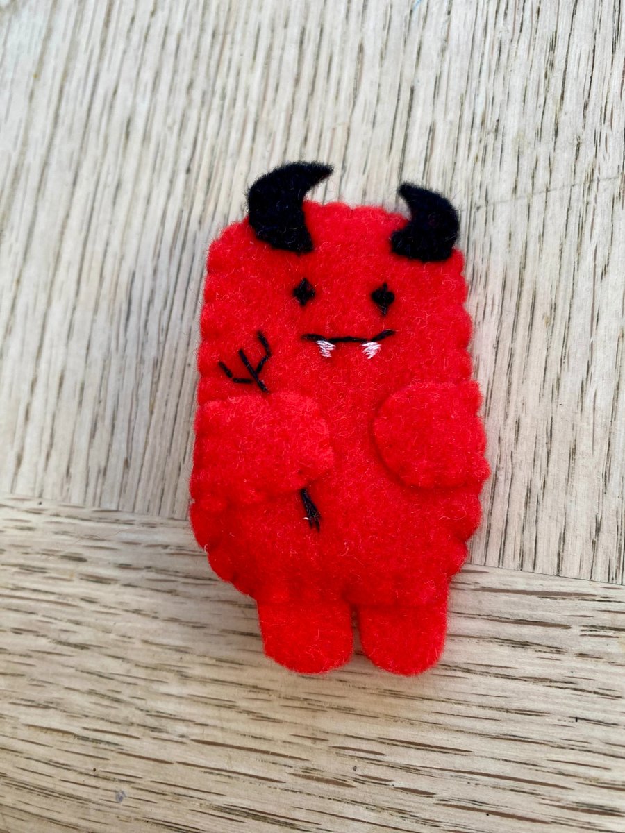 Supercute Red Devil Felt Badge - Handmade Halloween Pin