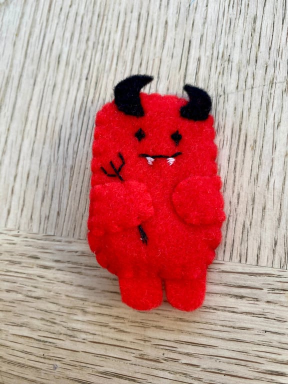Supercute Red Devil Felt Badge - Handmade Halloween Pin