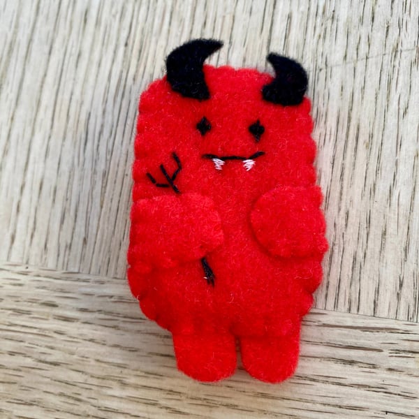 Supercute Red Devil Felt Badge - Handmade Halloween Pin