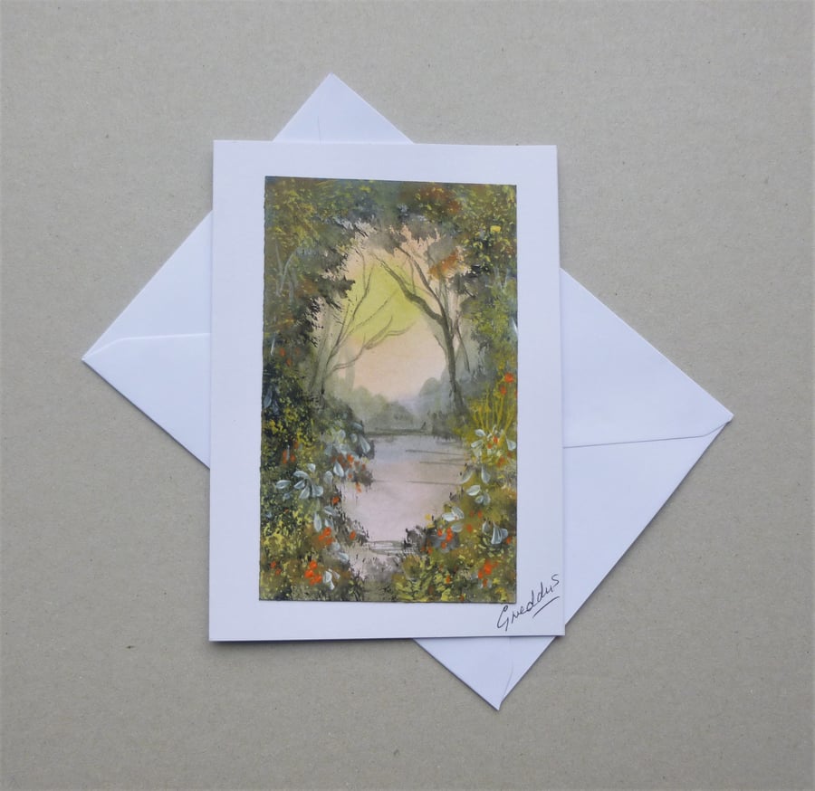 greetings card hand painted original art landscape ( ref F 444.J3)