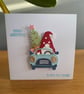 Handmade Christmas Card – Gnome Travelling Home for Christmas