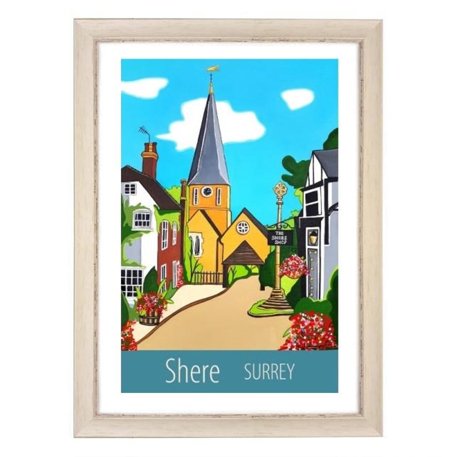 Shere, Surrey print - white frame