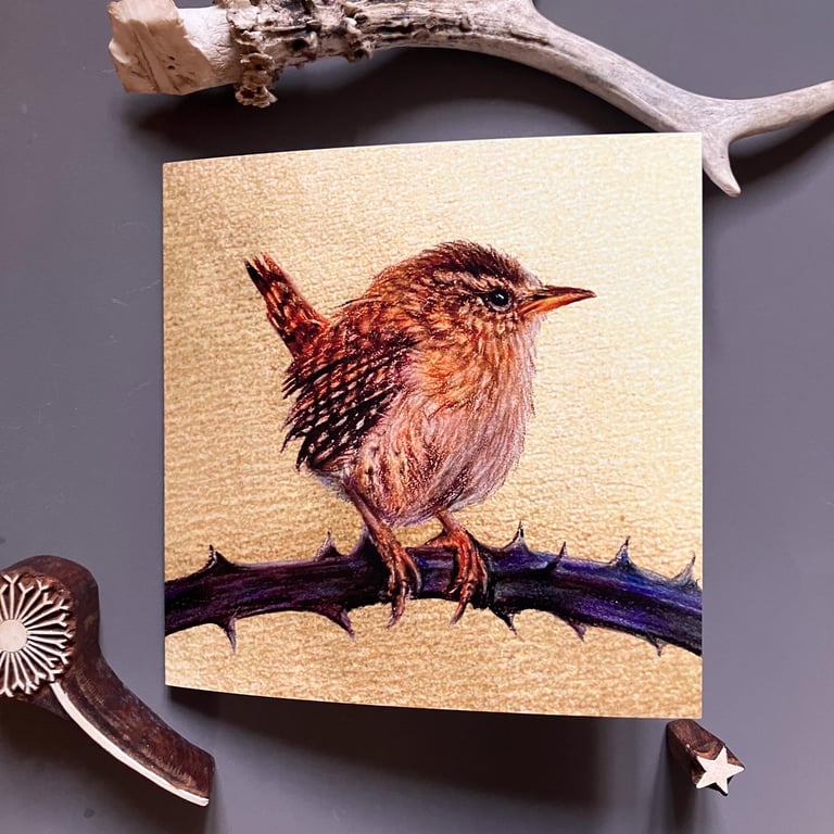 Golden Wren Blank Greeting Card