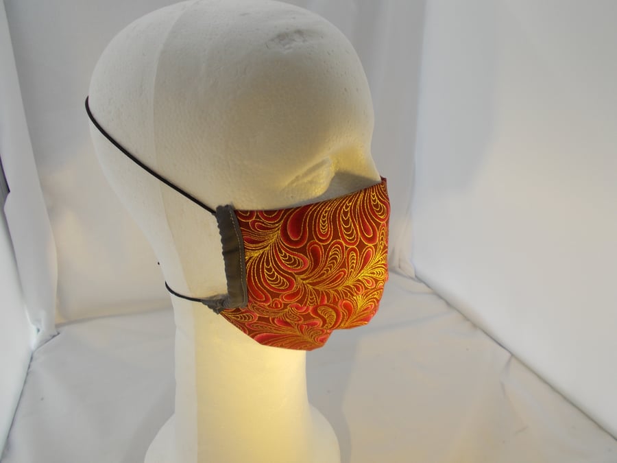Adult Fabric Face Covering - Swirls Rasberry and Gold
