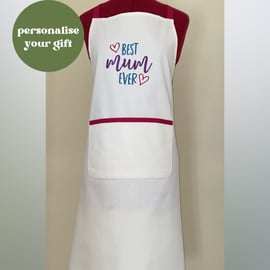 Chef Style Apron In Cream Embroidered with 'Best Mum Ever'