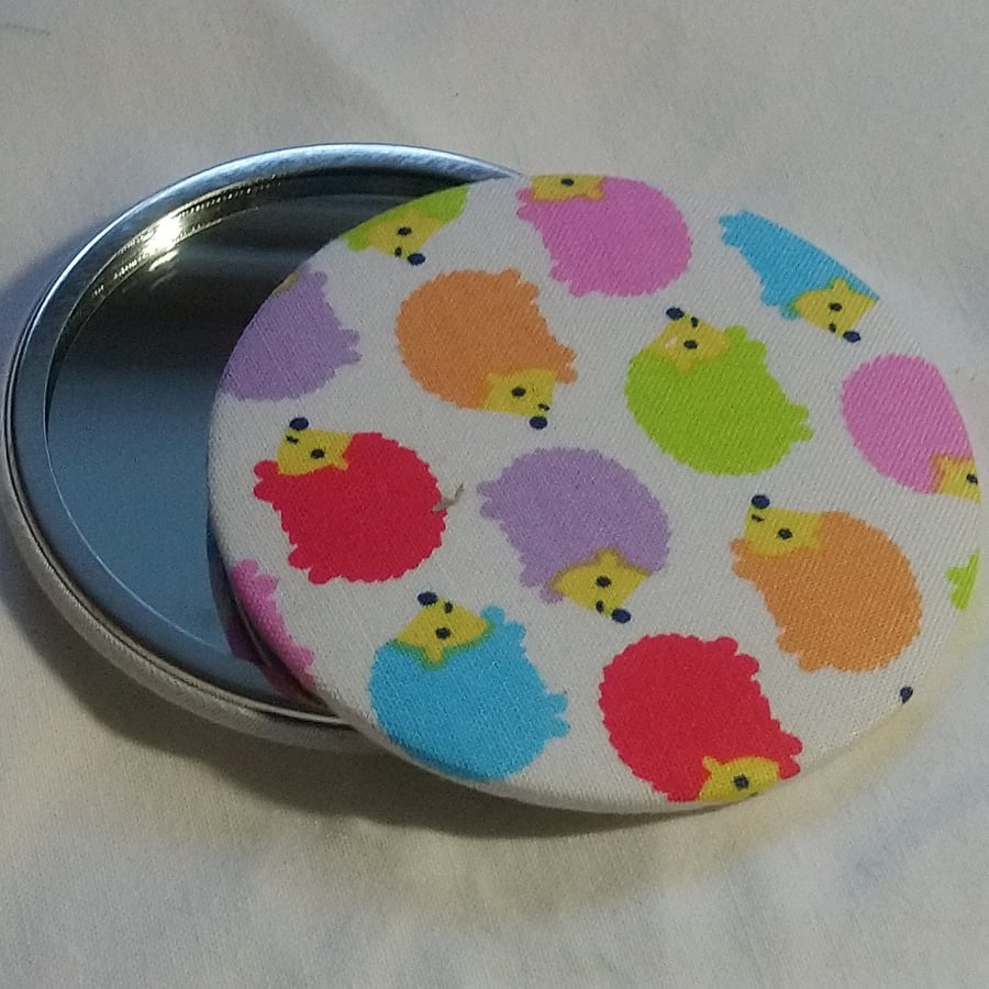 Multi-coloured Hedgehogs Fabric Backed Pocket Mirror