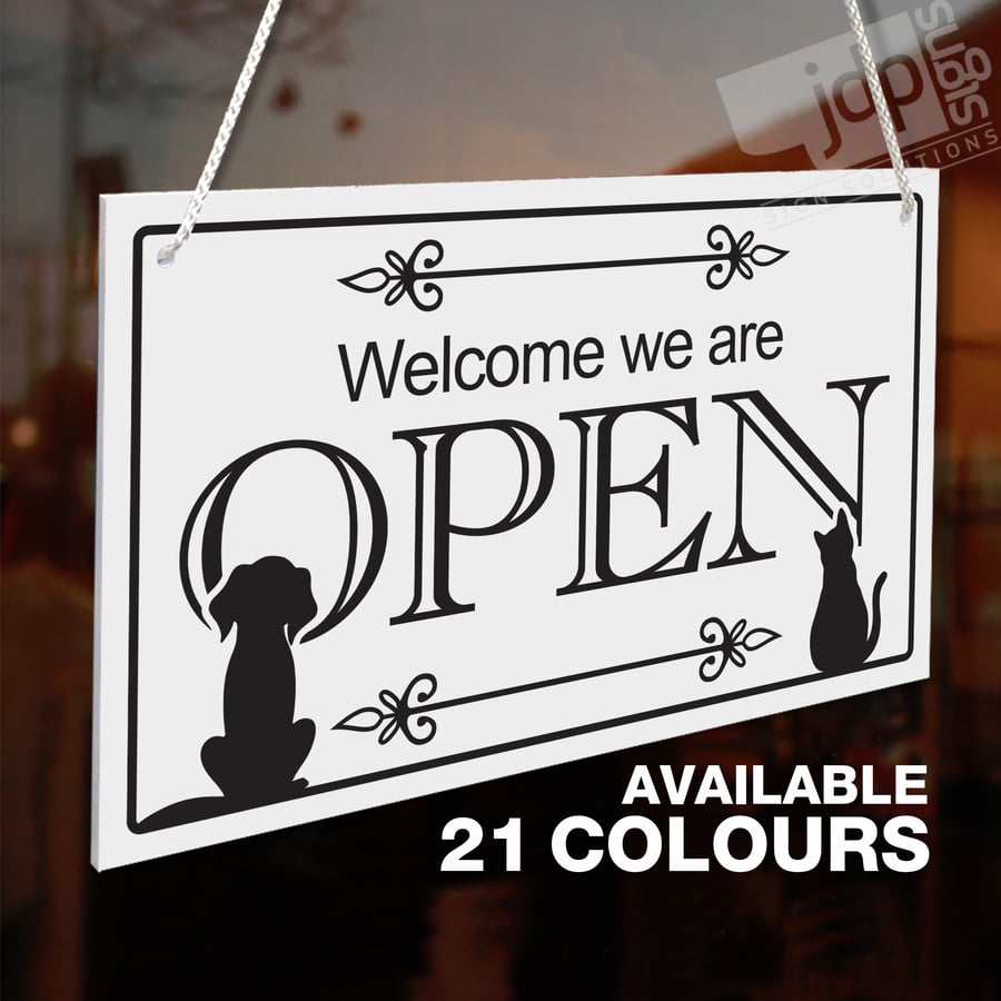 VETS PETS VETERINARY WELCOME OPEN & CLOSED 3MM RIGID HANGING SIGN, SHOP WINDOW