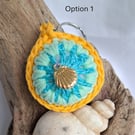 Crochet Keyring with added Starfish, Shell, Pearl
