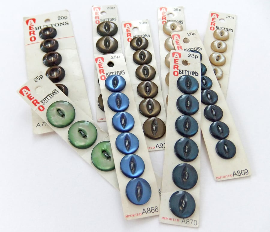 Vintage Buttons on Card. Carded Buttons. Pearlised Buttons