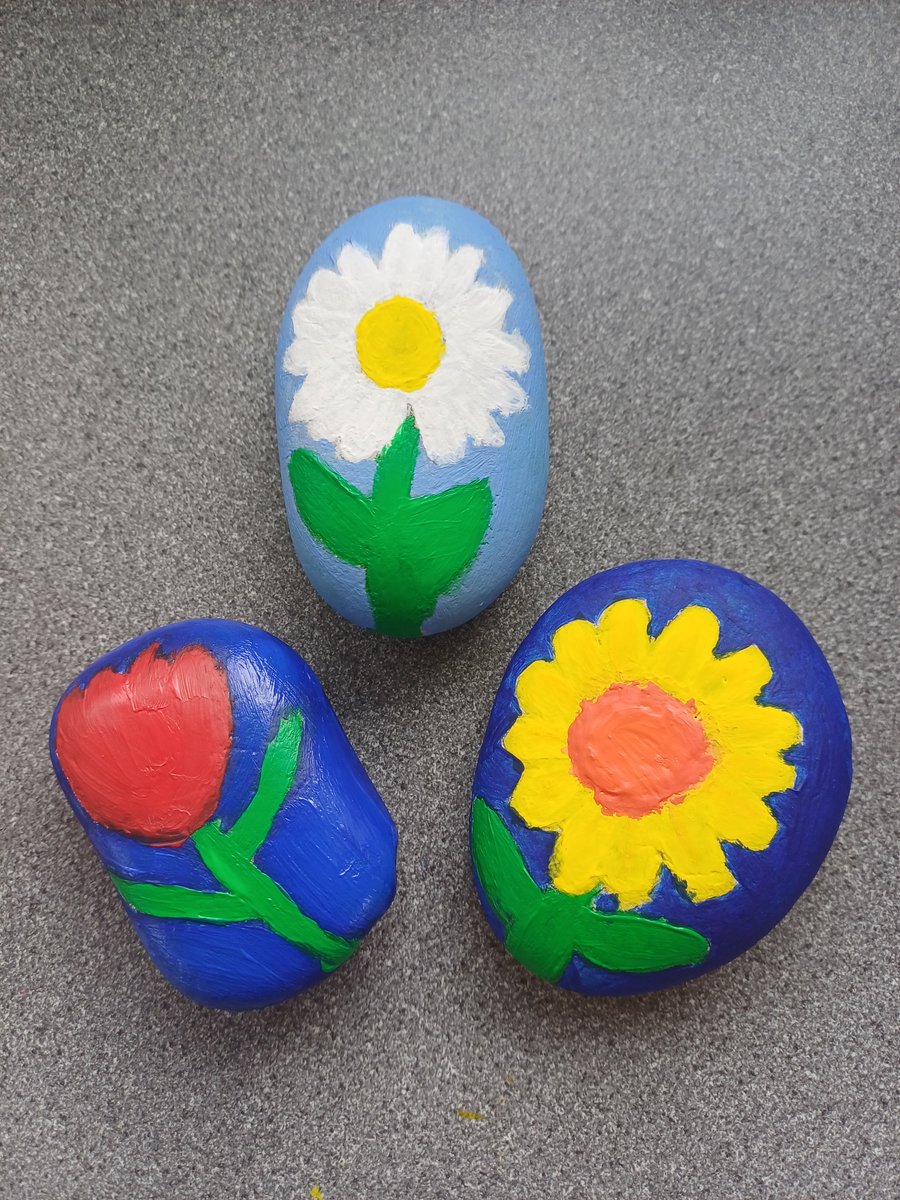 3 handpainted flower theme stones, painted stones, gift ideas, keepsakes