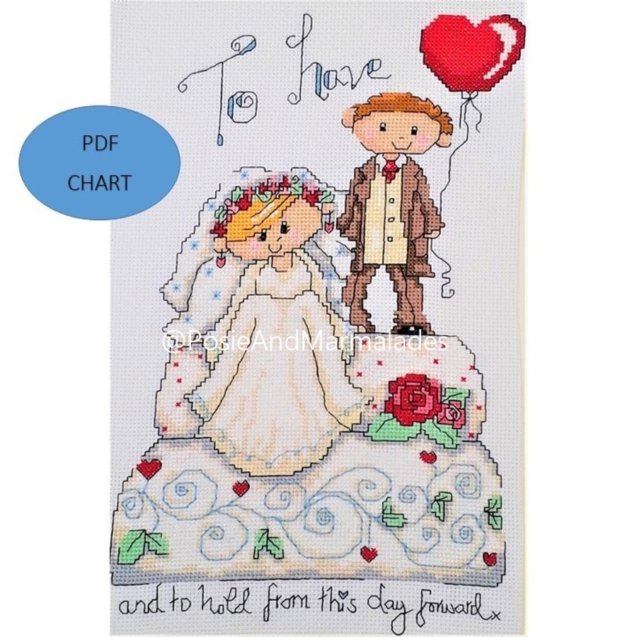 Wedding theme Bride and Groom cross stitch Instant digital Download PDF 