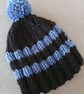 Small Tea Cosy for 2 Cup Tea Pot, Black & Blue, Hand Knitted, Wool Mix Yarn - Image 4