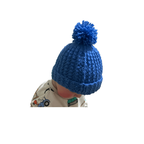 Blue baby beanie for 3 to 9 months 