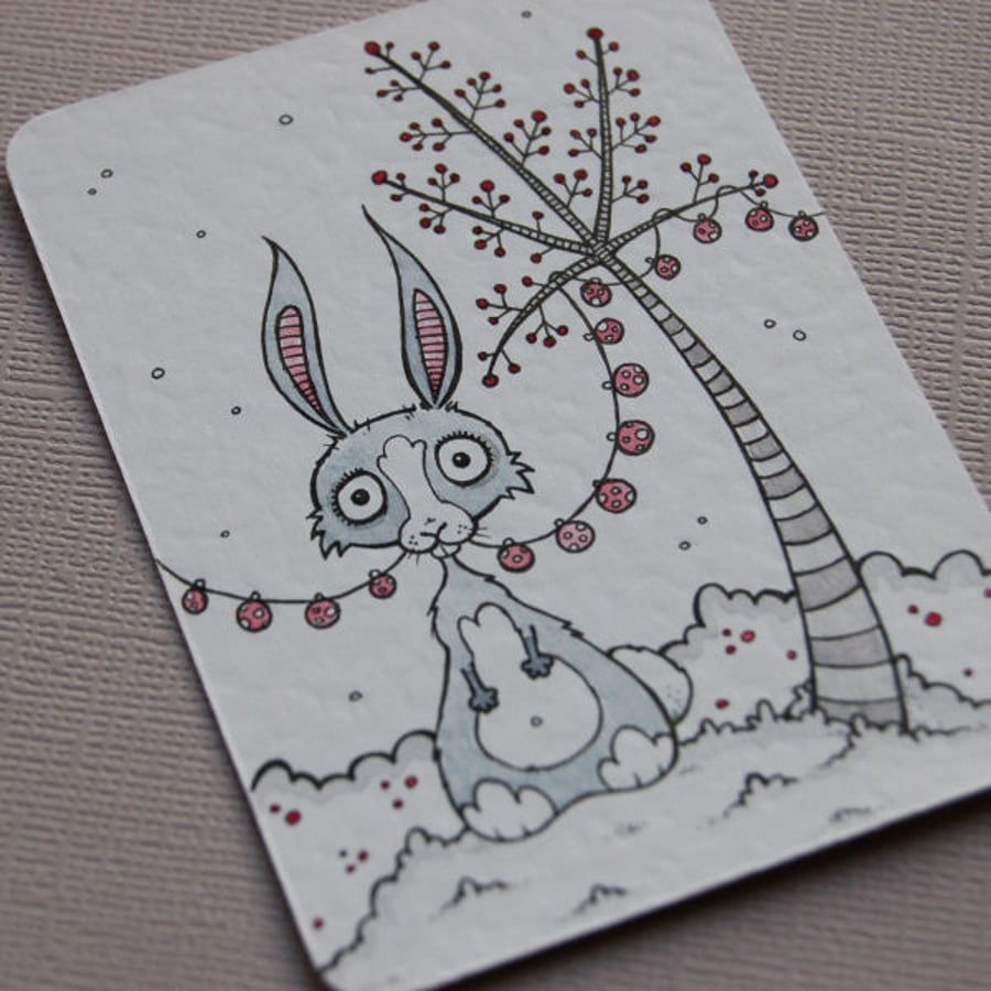 cute party bunny - original aceo
