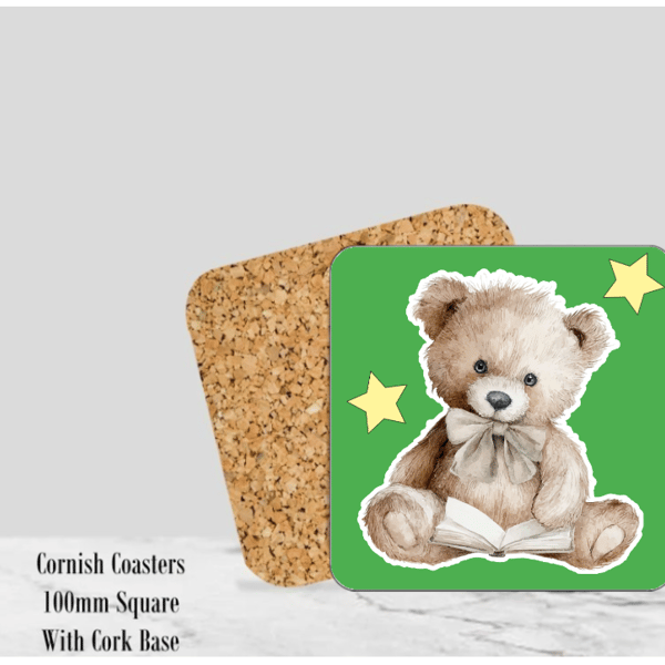Teddy Green Coaster 4" Square With Cork Base