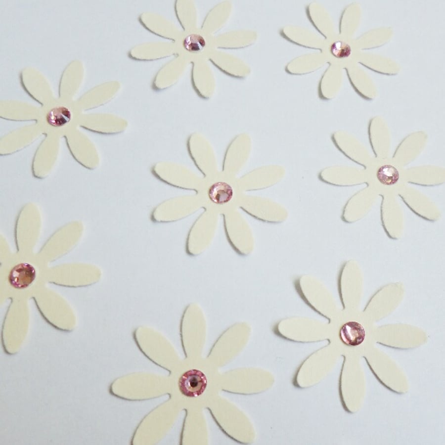 Flower Paper Shapes with Rhinestone Gems - pack of 10 Flowers - Cream & Pink