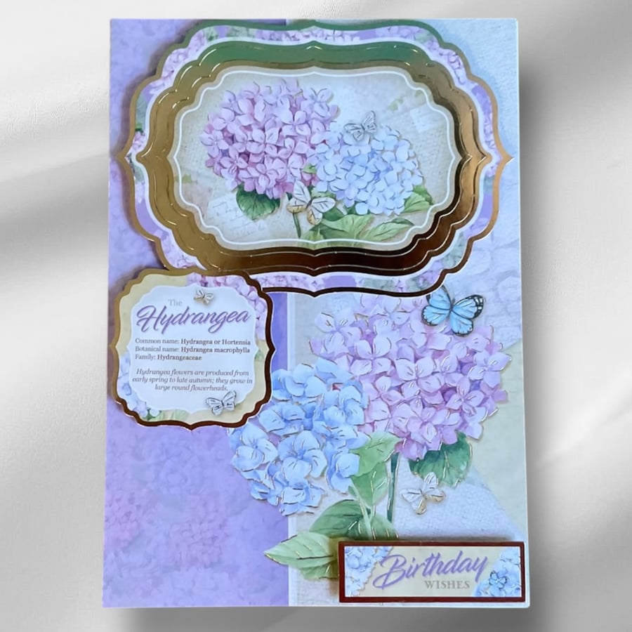 Birthday Card for Her. Luxury Birthday card featuring hydrangeas.