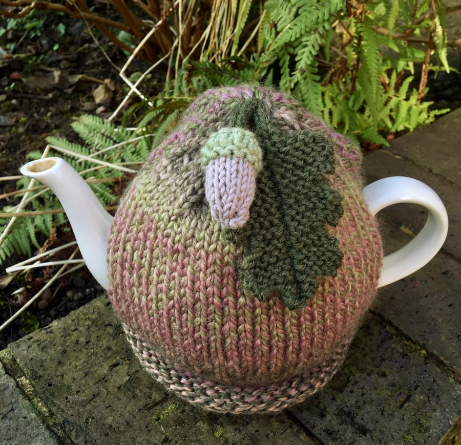 Olive and Pink Acorn Tea Cosy