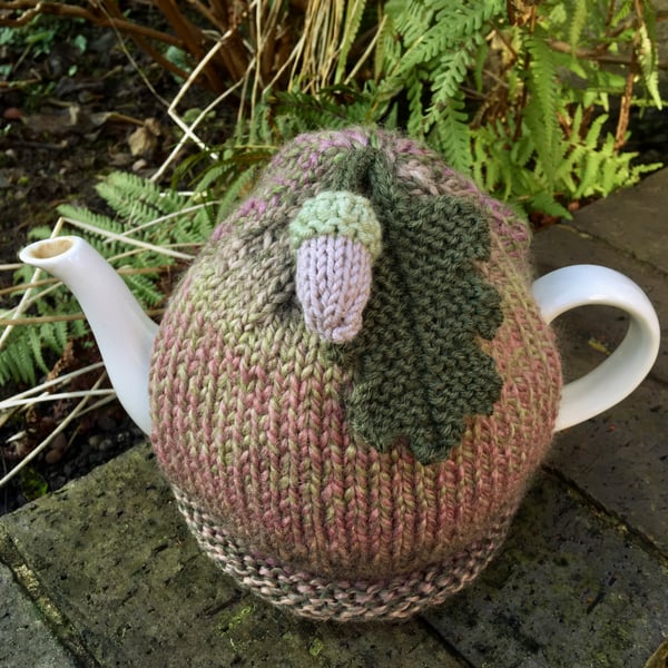 Olive and Pink Acorn Tea Cosy