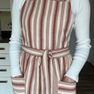 Handmade Cotton Apron, Adjustable Straps, Brown Striped with Pockets