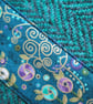 SOLD - A6 'Harris Tweed®' Reusable Notebook Cover - Jade Herringbone Floral Band - Image 2