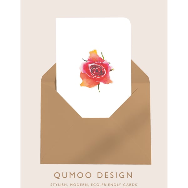 Pink rose flowers Greetings Card Wedding (QM 330)