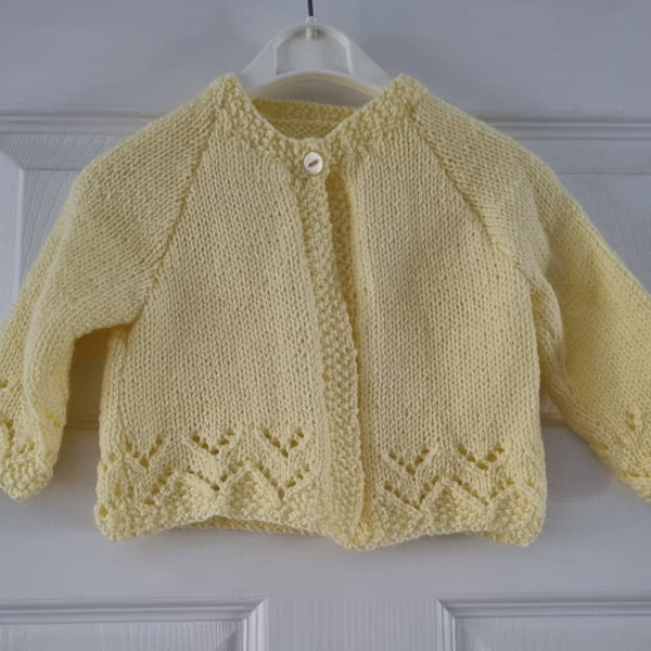 hand knitted baby girl cardigan 3-6 months , soft yellow, newborn gift