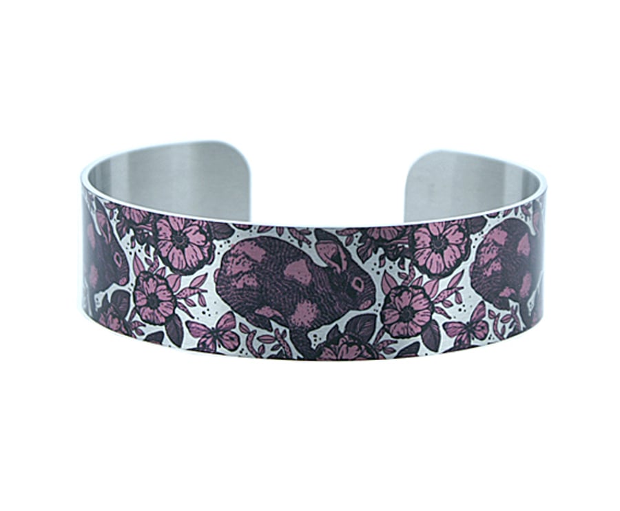 Cuff bracelet, handmade rabbit jewellery with purple rabbits. B226