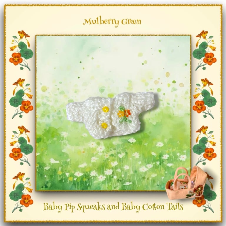 Tiny White Embroidered Cardigan for the Baby Pip Squeaks and Baby Cotton Tails
