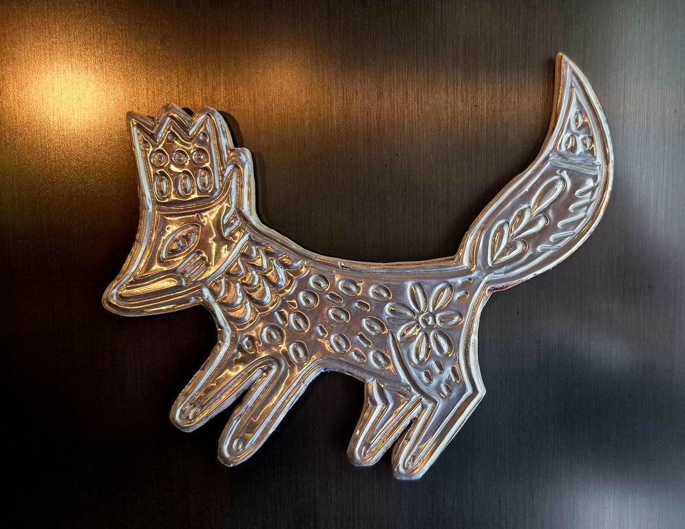 Embossed fox fridge magnet handmade